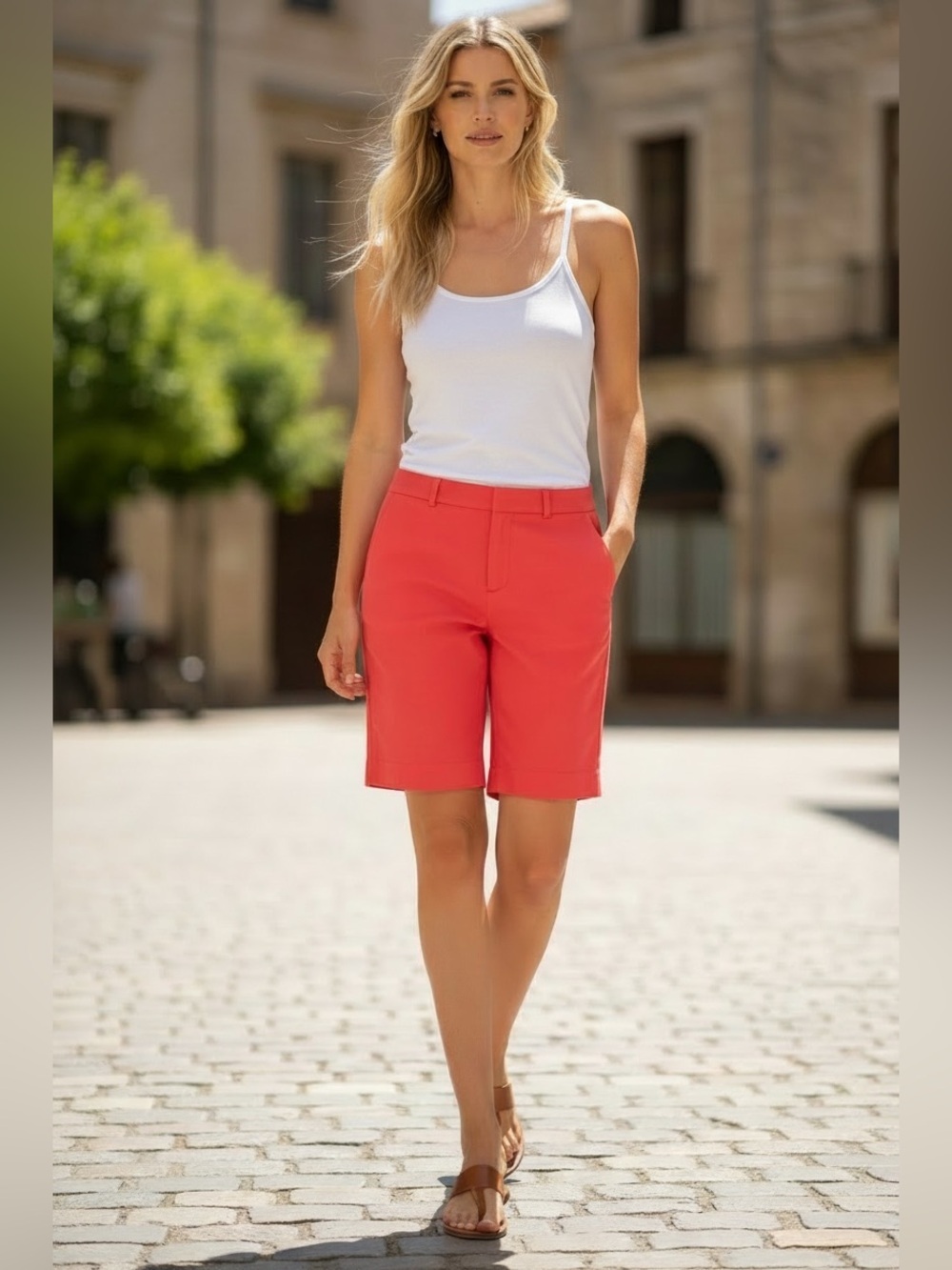 Banana Republic Coral Red Bermuda Shorts Linen Blend